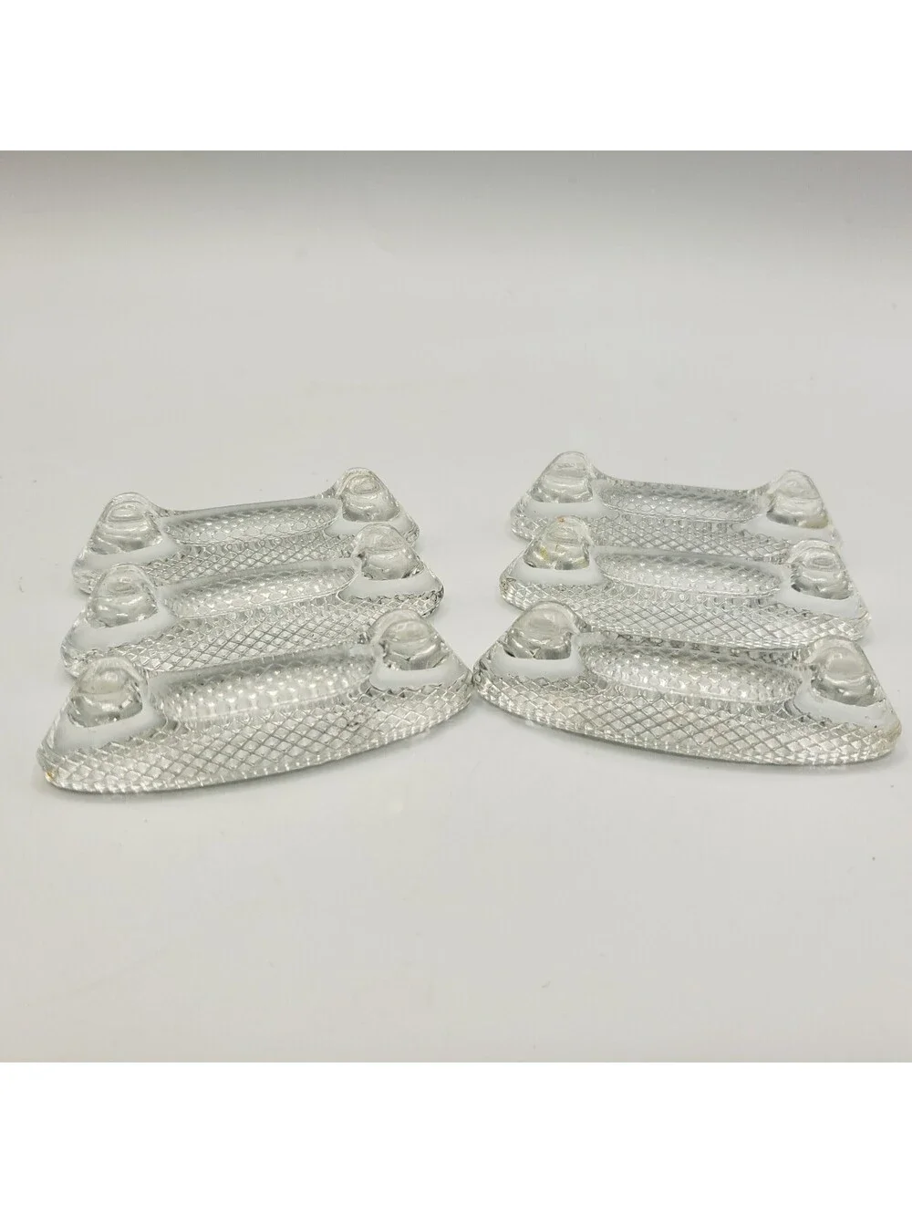 Set of 6 Vintage Clear Glass Knife Rests Placecard Holder Crown E&R W Germany